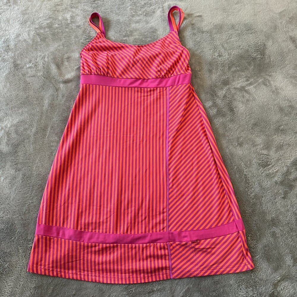 Title Nine Diamalete Pink Orange Striped Dress MEDIUM Athletic Pickleball Tennis